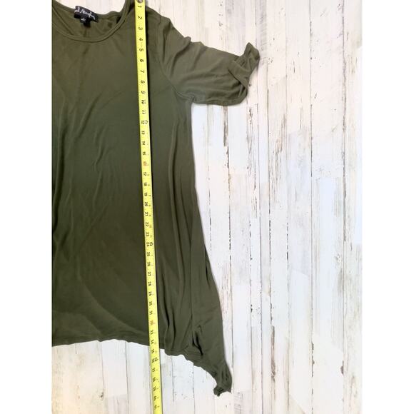 French Atmosphere Dress Women Size 1X Solid Dark Green Stretch Rayon 3/4 Sleeved - Picture 6 of 6